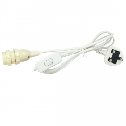 White E14 SES Lamp Holder with Power Cord and In Line Switch