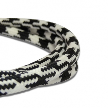 Black and White Hounds Tooth Fabric Cable | 2 Core Fabric Flex