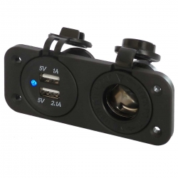 Dual 3.1A 12V Waterproof USB Socket and Car Cigarette Lighter Power Outlet (12V / 24V Compatible)