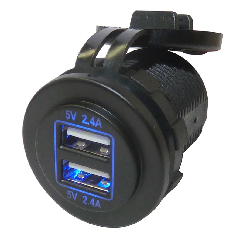4.8 Amp 12 Volt Power Socket | Dual Port USB Power Outlet - Waterproof