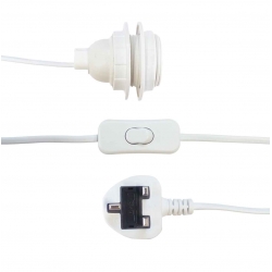 White E27 SES Lamp Holder with Power Cord and In Line Switch