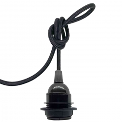 Douille à vis Edison E27 Noire Brillant (Demi Fileté) avec Câble Textile Noir