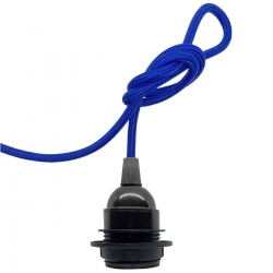 Douille à vis Edison E27 Noire Brillant (Demi Fileté) avec Câble Textile Bleu