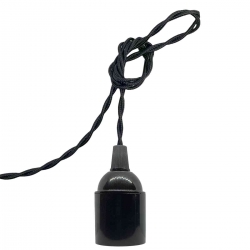 Douille à vis Edison E27 Noire Brillant (Lisse Sans Bague) avec Câble Textile Noir