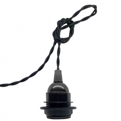 Douille à vis Edison E27 Noire Brillant (Demi Fileté) avec Câble Textile Noir