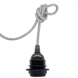 Douille à vis Edison E27 Noire Brillant (Demi Fileté) avec Câble Textile Gris