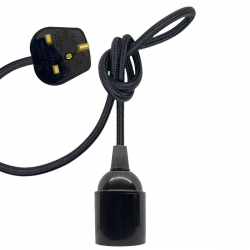 Portalámpara Baquelita﻿﻿ E27 (Liso) Glosar con Cable Textil Negro y Enchufar