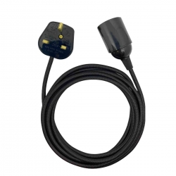 Douille à vis Edison E27 Noire Brillant (Lisse Sans Bague) avec Câble Textile Noir et Prise