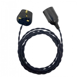 Douille à vis Edison E27 Noire Brillant (Lisse Sans Bague) avec Câble Textile Noir et Prise