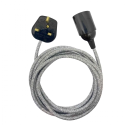Douille à vis Edison E27 Noire Brillant (Lisse Sans Bague) avec Câble Textile Gris et Prise