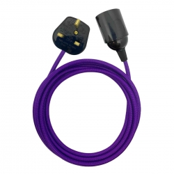 Douille à vis Edison E27 Noire Brillant (Lisse Sans Bague) avec Câble Textile Violet et Prise