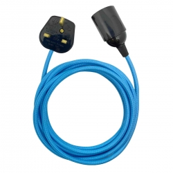 Douille à vis Edison E27 Noire Brillant (Lisse Sans Bague) avec Câble Textile Bleu et Prise
