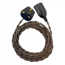 Douille à vis Edison E27 Noire Brillant (Lisse Sans Bague) avec Câble Textile Brun et Prise