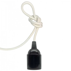Douille à vis Edison E27 Noire Brillant (Lisse Sans Bague) avec Câble Textile Blanc