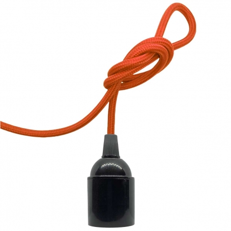 Portalámpara Baquelita﻿﻿ E27 (Liso) Glosar con Cable Textil Roja