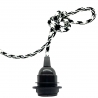 Douille à vis Edison E27 Noire Brillant (Demi Fileté) avec Câble Textile Noir et Blanc