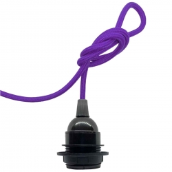 Douille à vis Edison E27 Noire Brillant (Demi Fileté) avec Câble Textile Violet