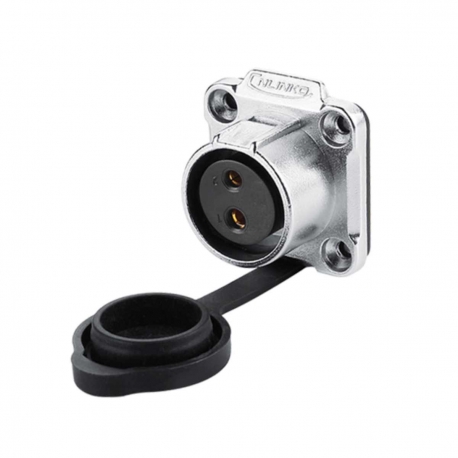 IP67 Waterproof 2 Pole Socket Panel Mount Connector with Lock and Cap