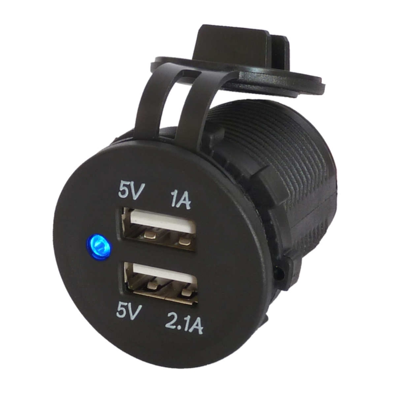 3.1 Amp 12 Volt Power Socket  Dual Port USB Power Outlet - Waterproof