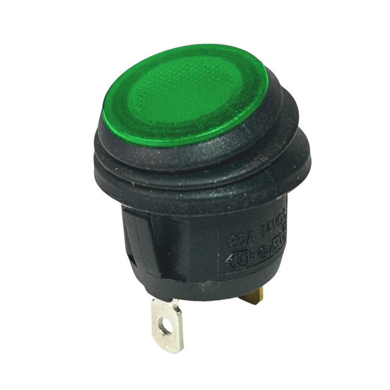 Interruptor Basculante Redondo Iluminado Verde 12V IP65