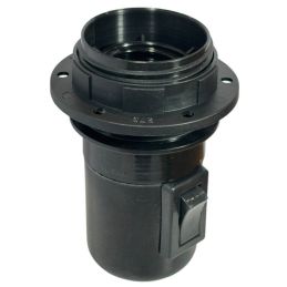 Switched E27 Half Threaded Lamp Holder | Black Gloss Bakelite with Earth