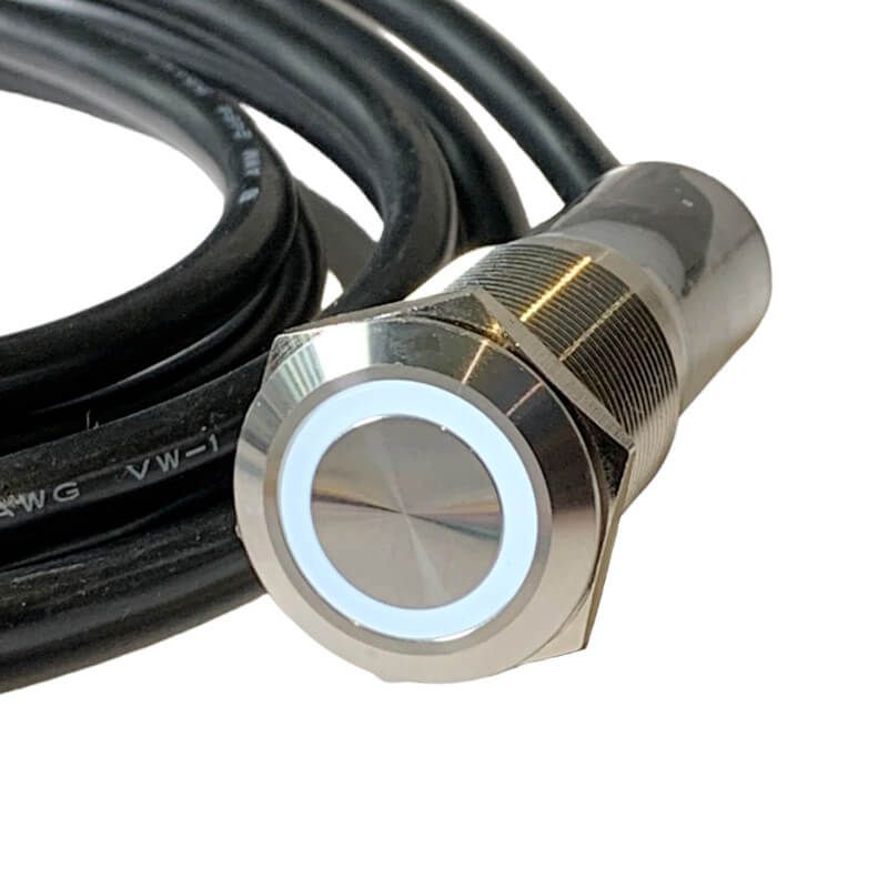Interruptor Pulsador Antivandálico 12V Blanco Iluminado 19mm IP65